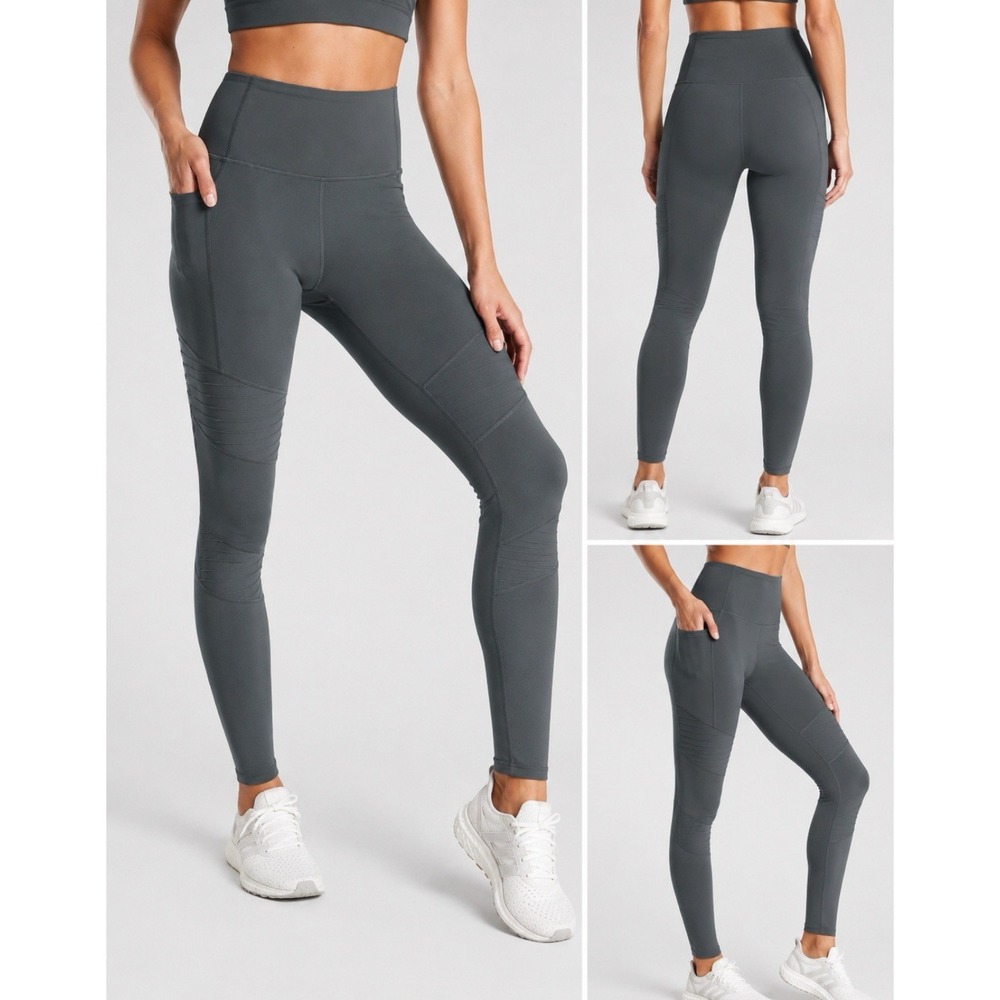 Athleta Womens Small Inclination Moto Tight Leggings Cotton Stretch Pants Grey